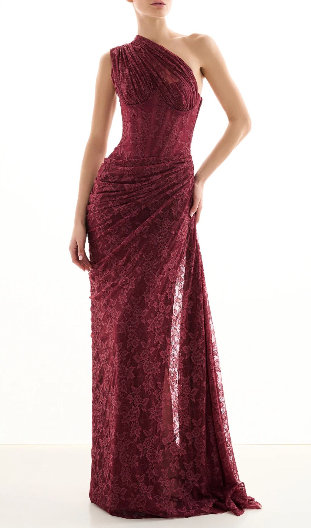 Fashionslee Women JoJo Wine Lace Corset Maxi Dress