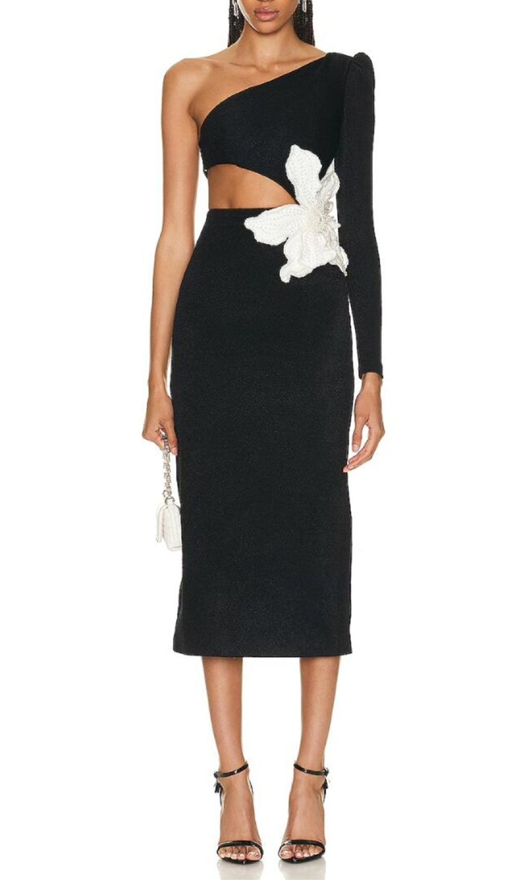Fashionslee Women Aliyah Black Flower Bandage Midi Dress