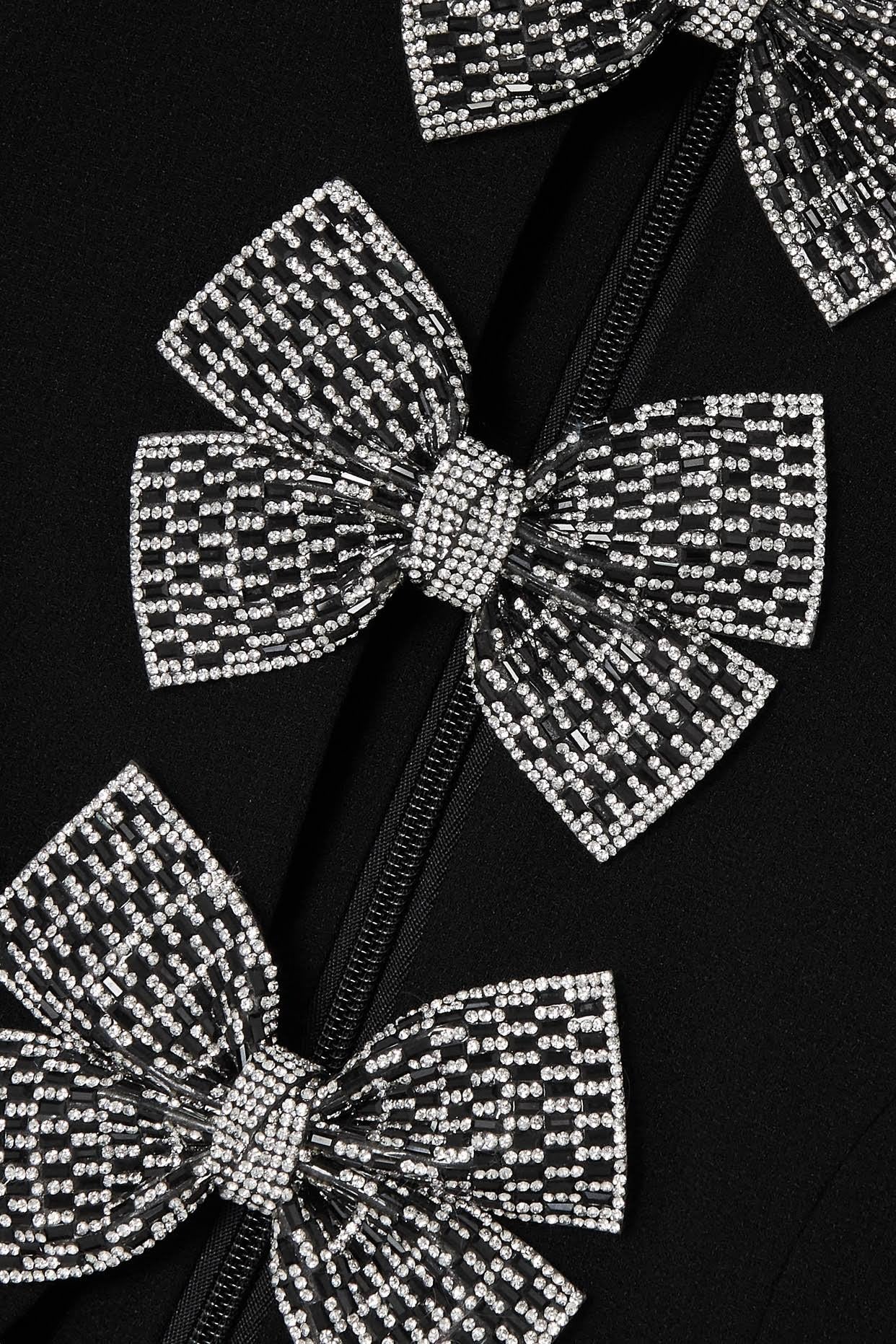 Fashionslee Women Black Short Sleeve Round Neck Bow Hollow Mini Dress