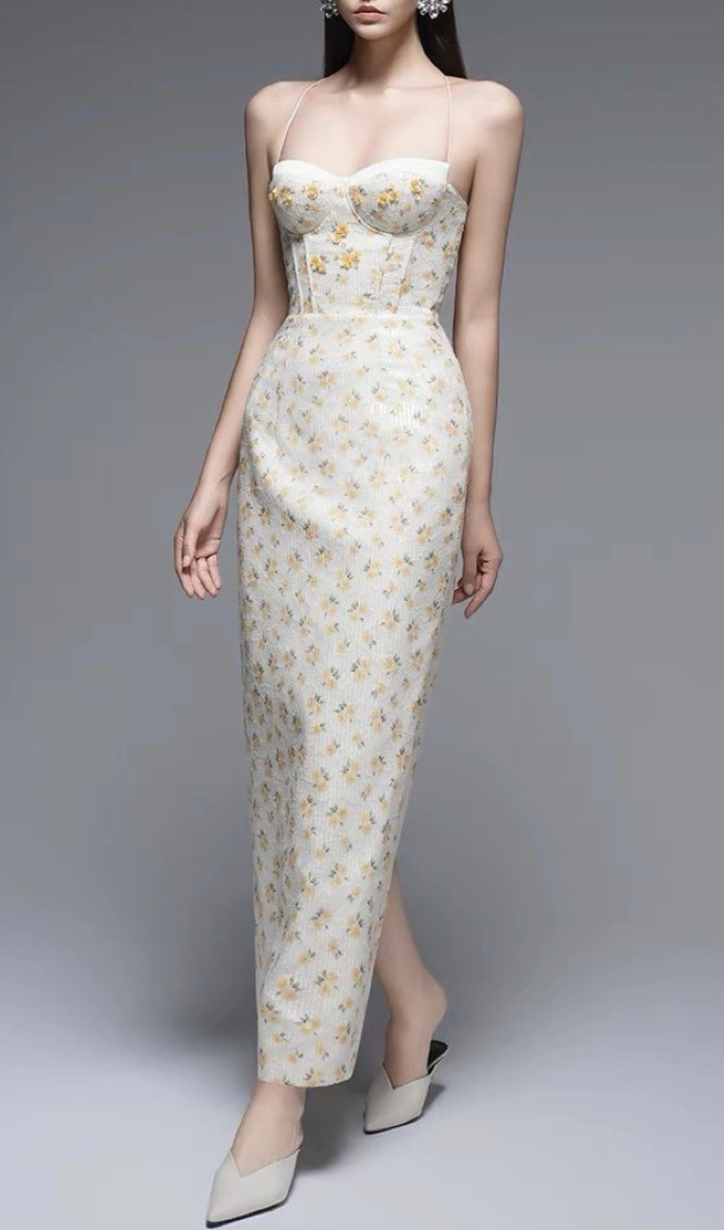 Fashionslee Women Galya Flower Embellished Corset Sequin Maxi Dress