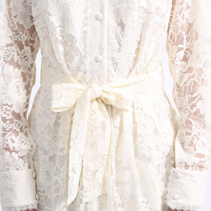 Fashionslee Women Erv White Lace Long Sleeve Midi Dress