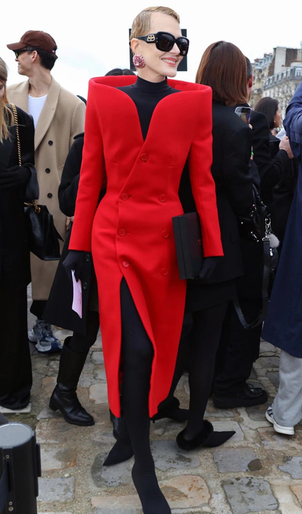 Fashionslee Women Brittania Red V-Neck Long Sleeve Midi Blazer Dress