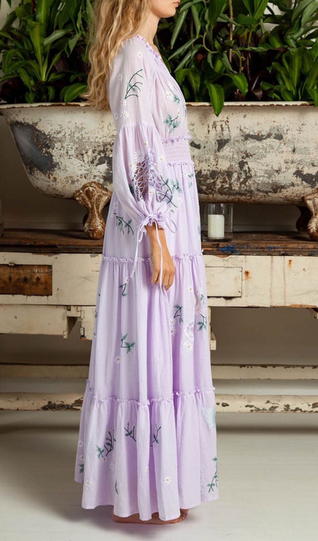 Fashionslee Women Kamalani Purple Flower Embroidery Maxi Dress