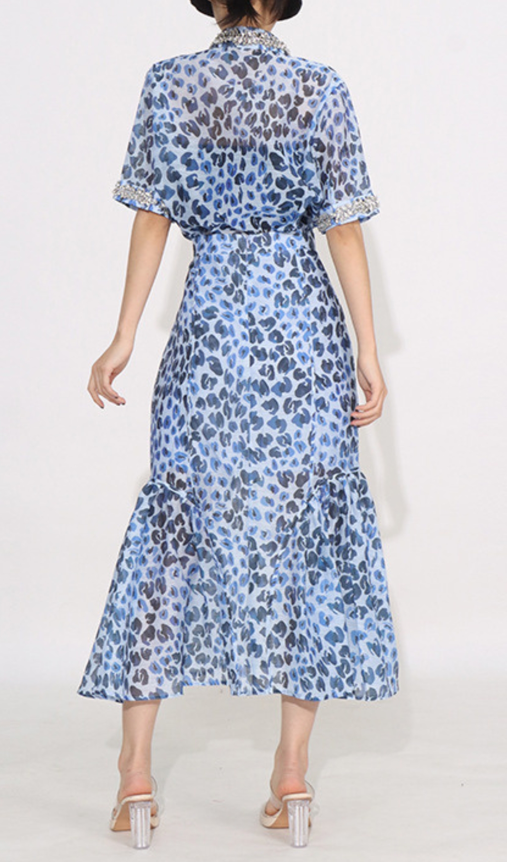 Fashionslee Women Dympna Blue Printed Diamond Midi Dress