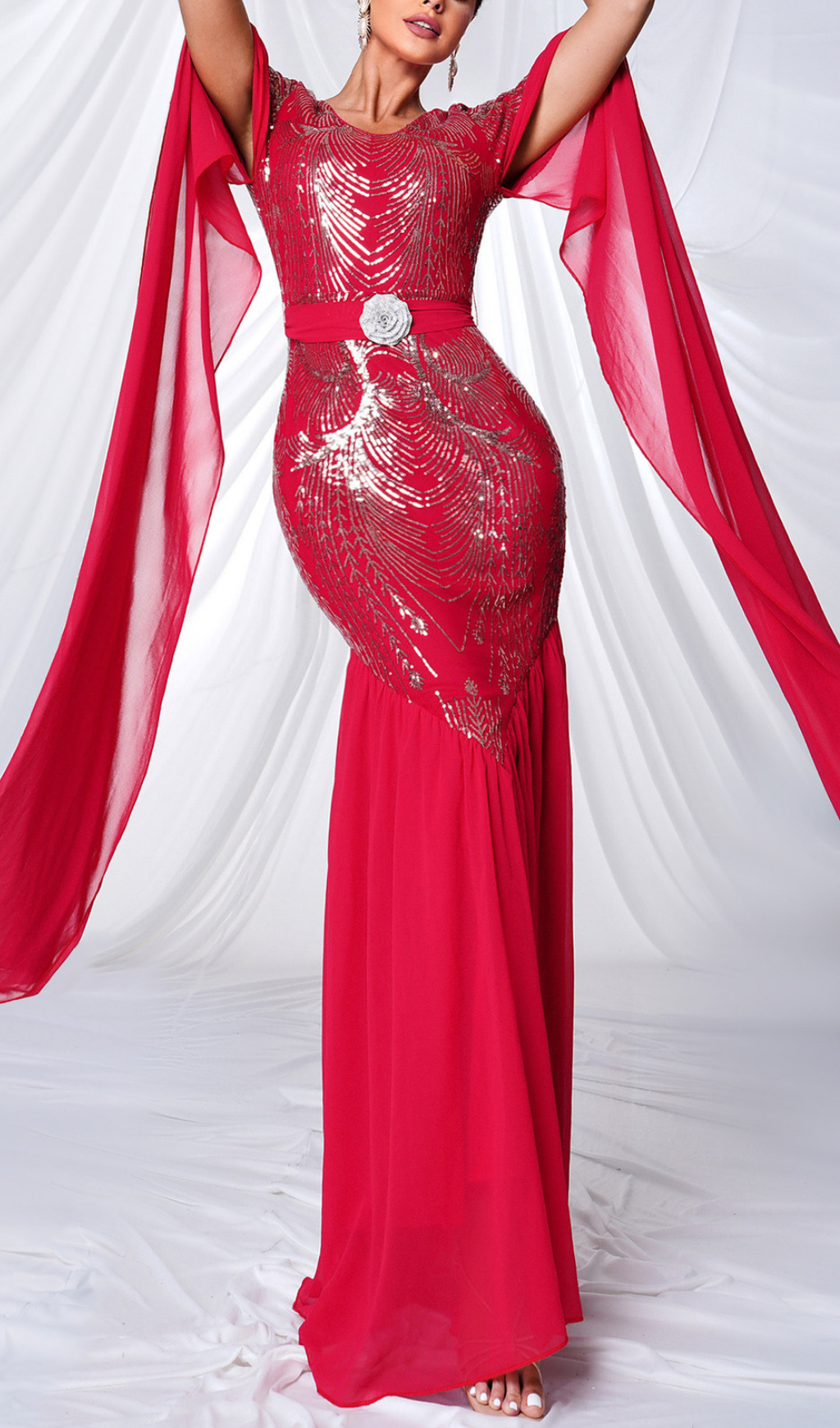 c182122dc6793e76264246526d5573da.png Fashionslee Women Gefjun Red Sequin Mesh Maxi Dress