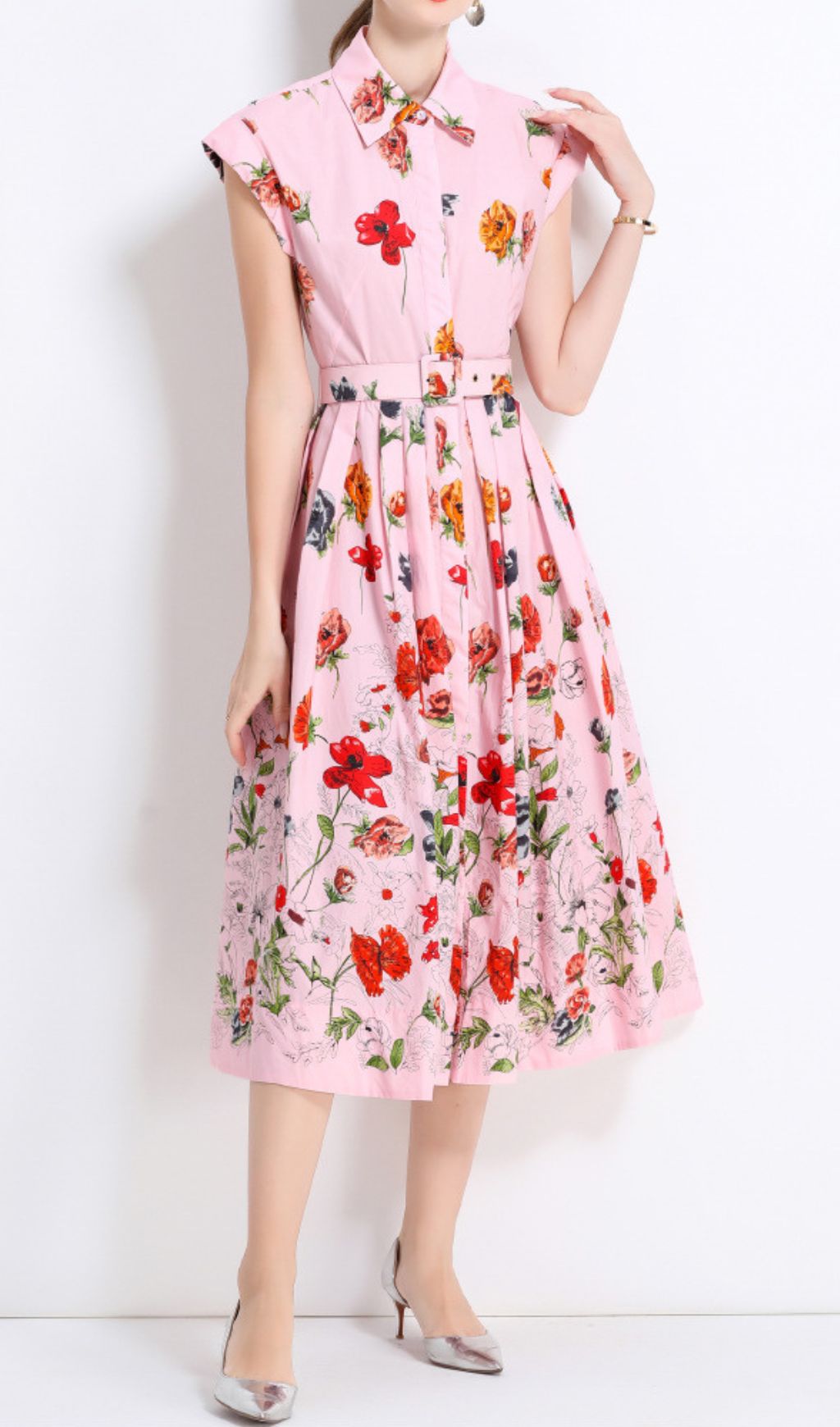 c18567f6e6effd0305223502a7ef151b.jpg Fashionslee Women Fusca Pink Flower Printed Midi Dress
