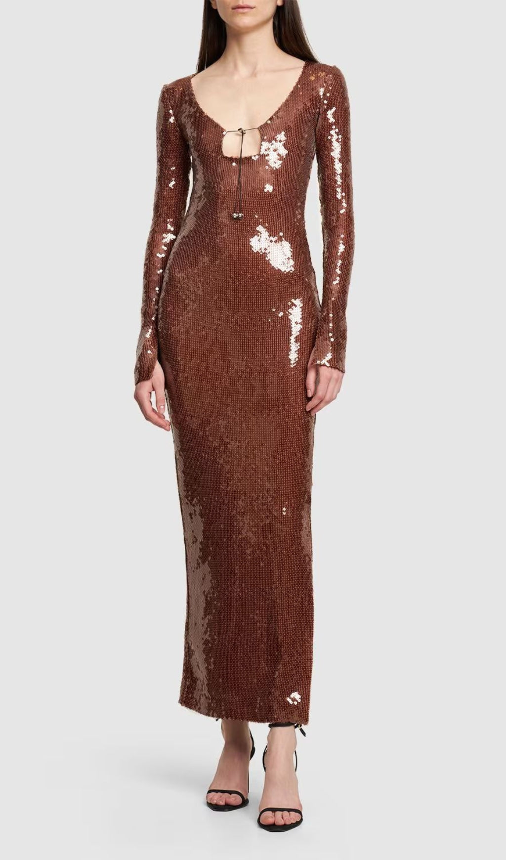 Fashionslee Women Ardelle Brown Sequin Maxi Dress