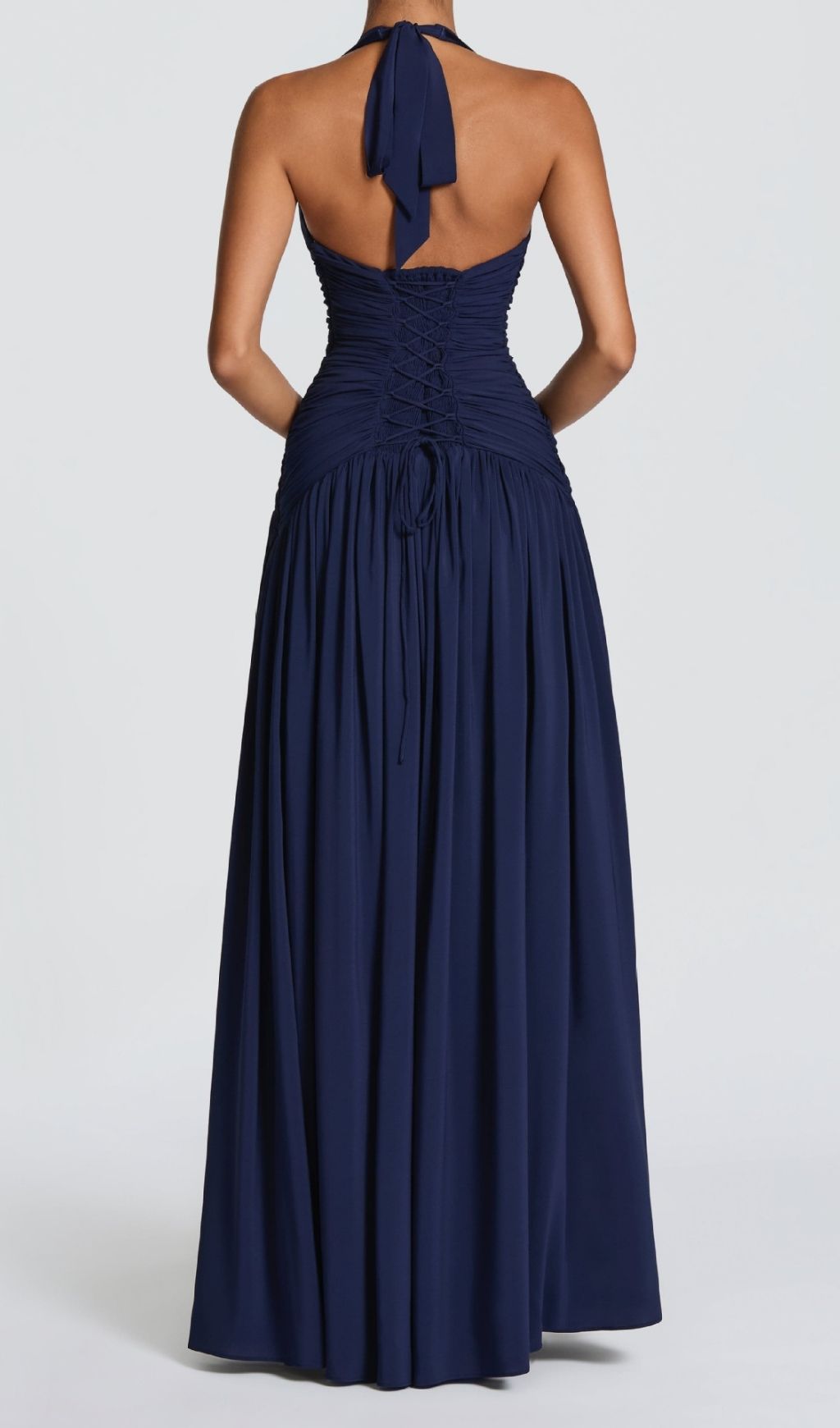 Fashionslee Women Kelley Navy Halter Ruched Maxi Dress