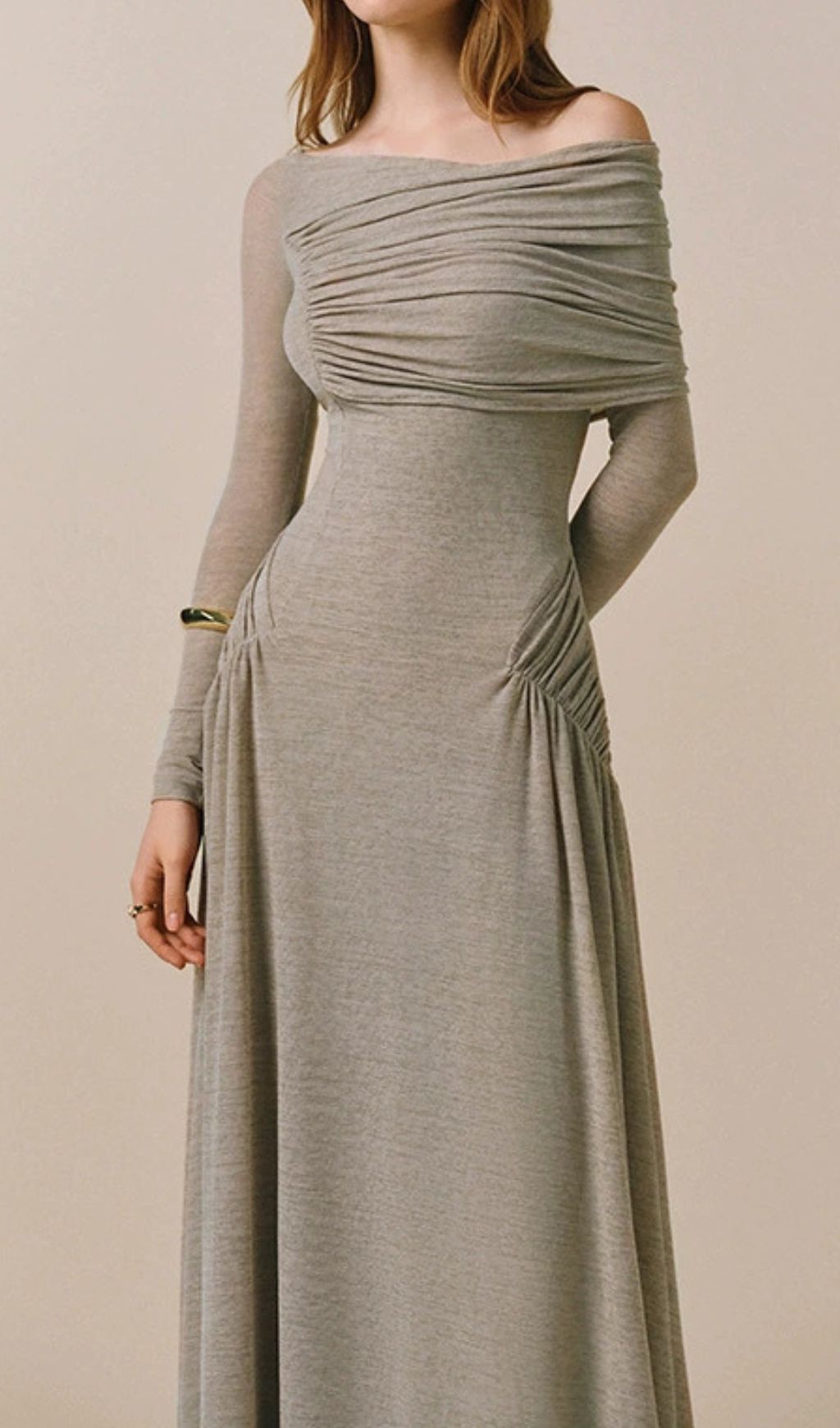 Fashionslee Women Gaia Ruched Long Sleeve Maxi Dress