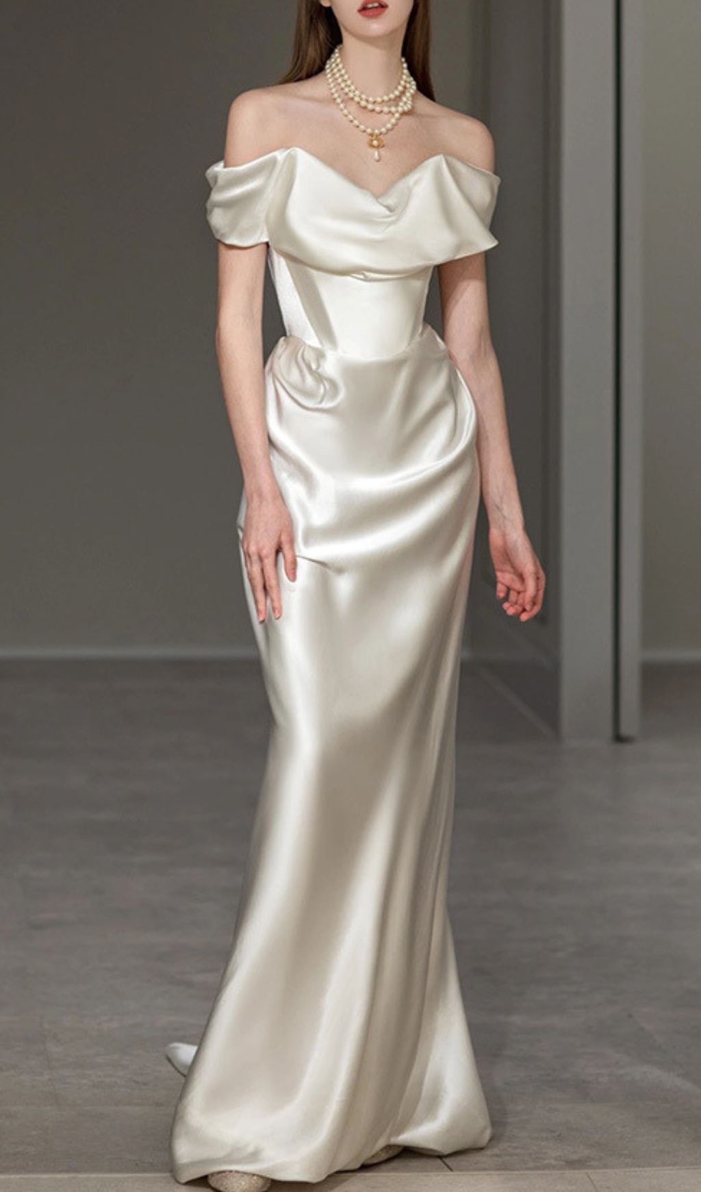 Fashionslee Women Carmiya Satin Off-Shoulder Wedding Dress