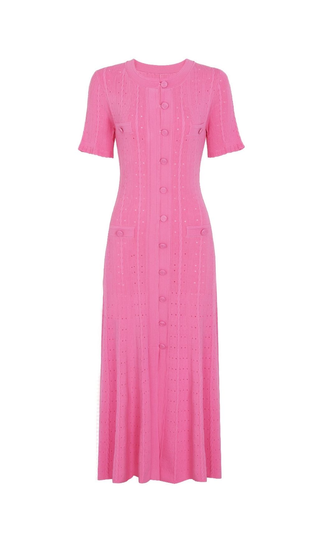 Fashionslee Women Kilenya Hot Pink Knit Short Sleeve Midi Dress