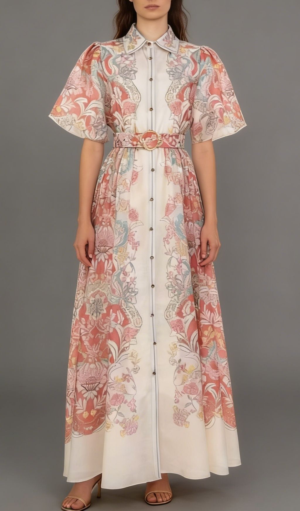 Fashionslee Women Karsen Red Printed Puff Sleeve Maxi Dress