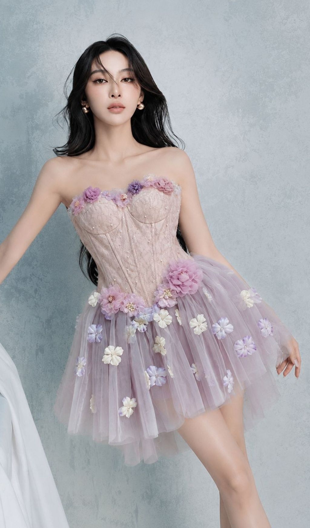 Fashionslee Women Kya Strapless Corset Flower Mesh Mini Dress