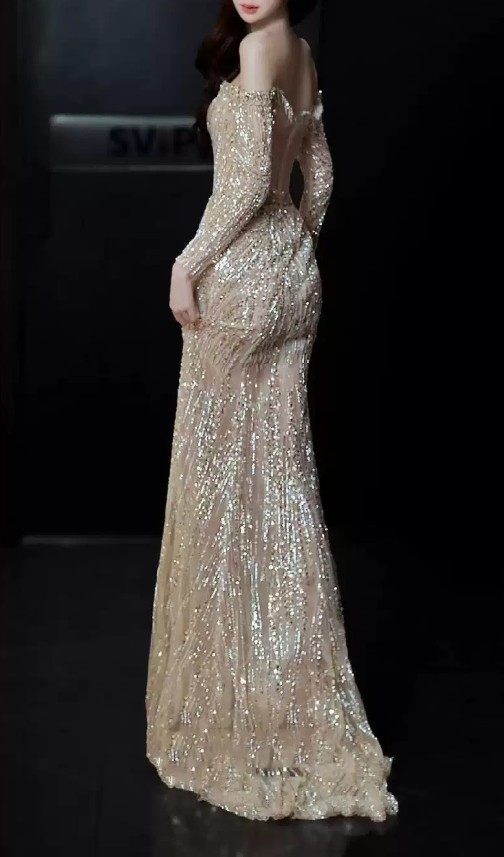Fashionslee Women Garbo Long Sleeve Sequin Maxi Dress