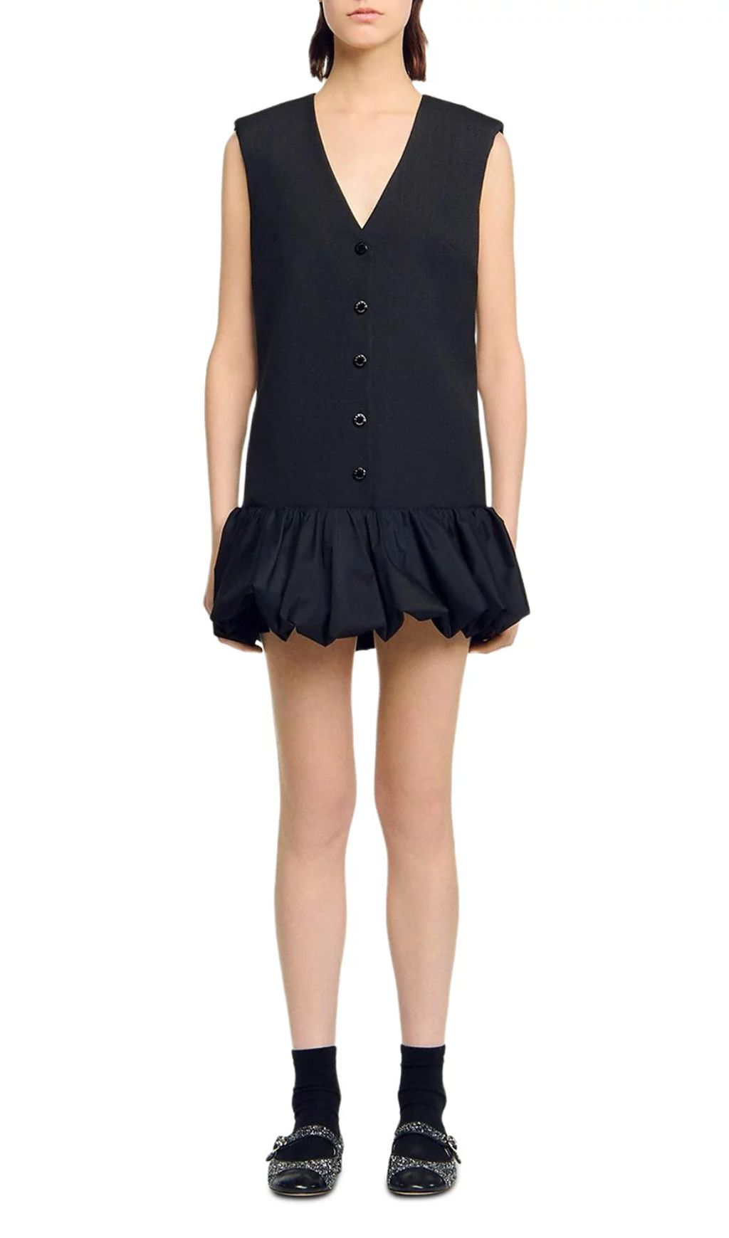Fashionslee Women Button Front Bubble Hem Dress