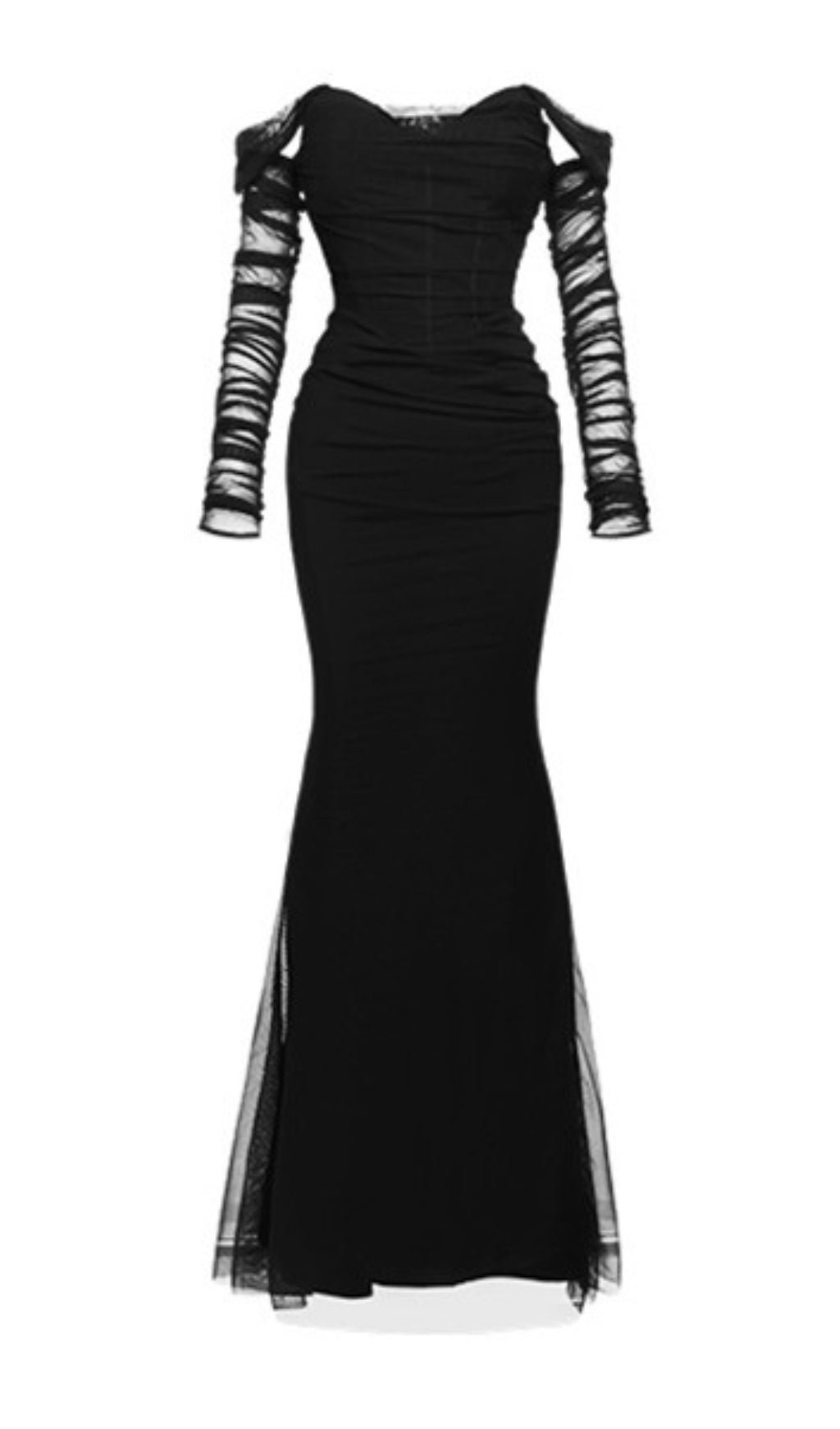 Fashionslee Women Beba Black Off Shoulder Mesh Maxi Dress