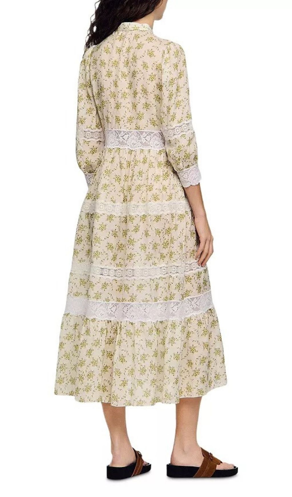 Fashionslee Women Floral Lace Trim Midi Dress