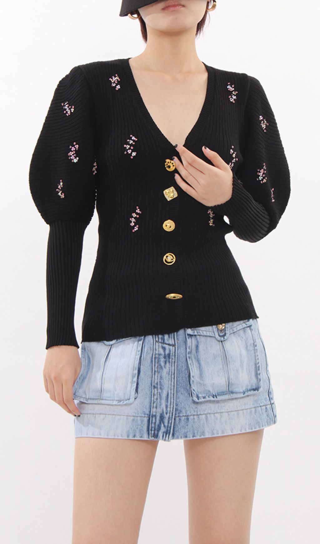 Fashionslee Women Ichiko Black Embellished Sweater