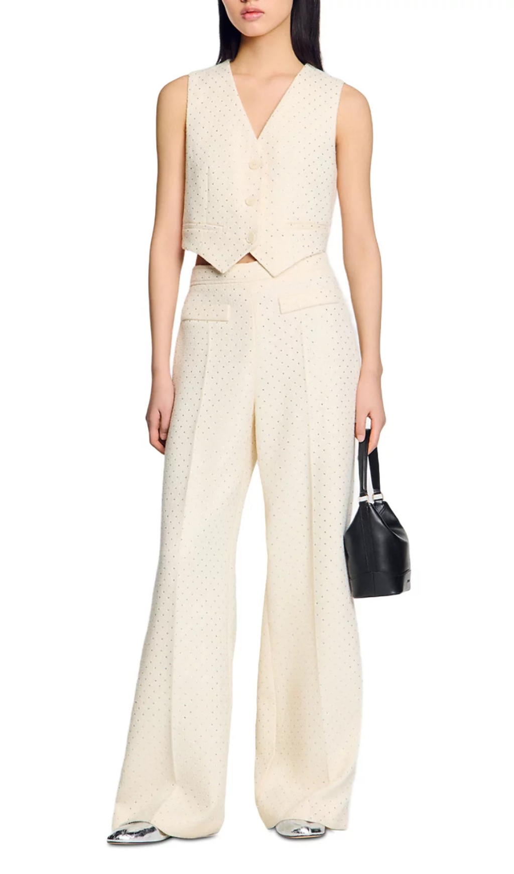 TRENDING TWEED RHINESTONE WIDE-LEG TROUSERS - OWNCI TRENDING TWEED RHINESTONE WIDE-LEG TROUSERS - OWNCI