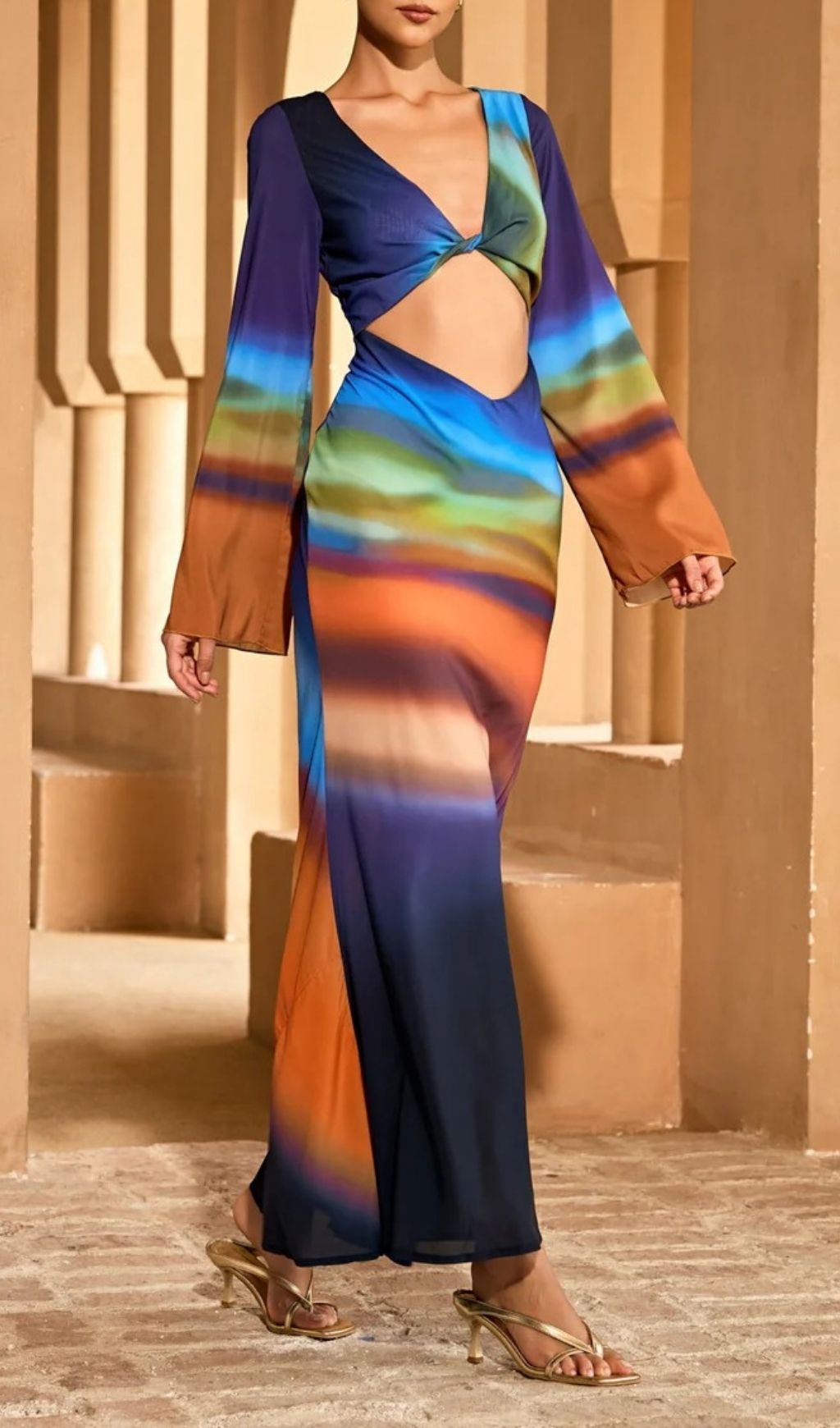 c26563adf27154890a861bb5258fbe81.jpg Fashionslee Women Kovra Backless Cutout Smudge Maxi Dress