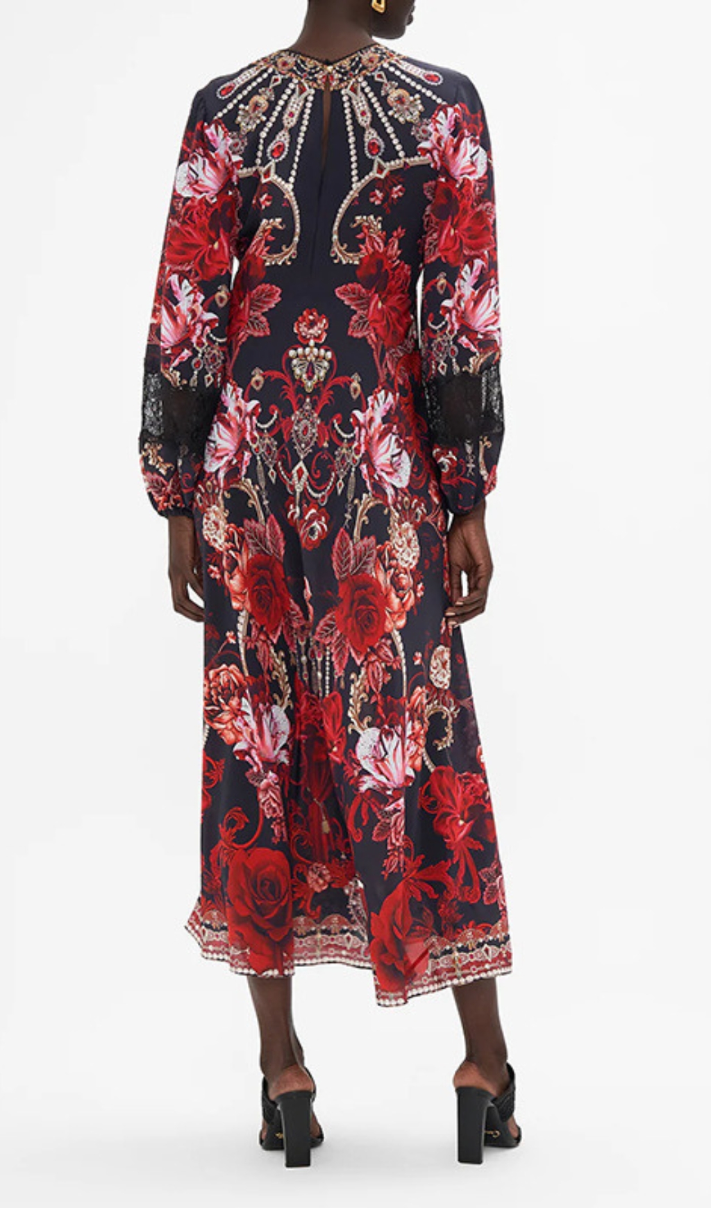 Fashionslee Women Davood V-Neck Floral Printed Midi Dress