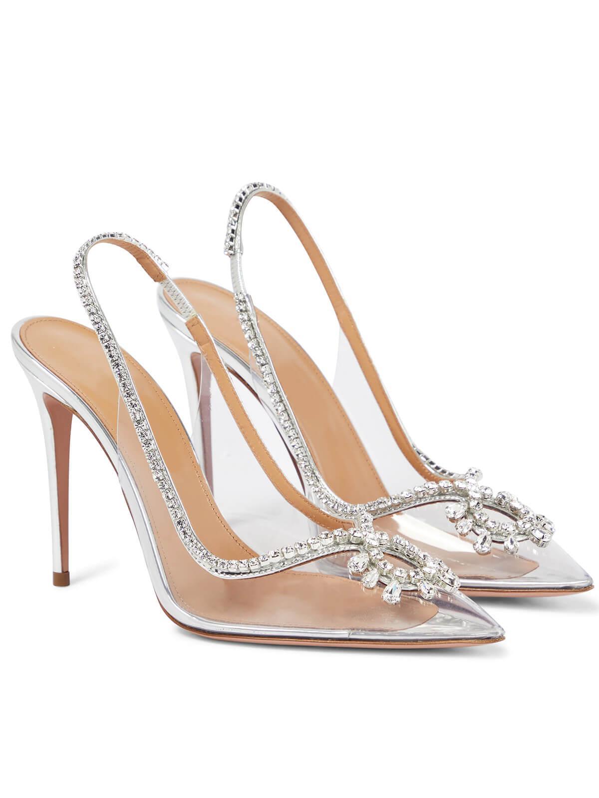 Fashionslee Women Crystal Cutout Embellished Pumps In Silver