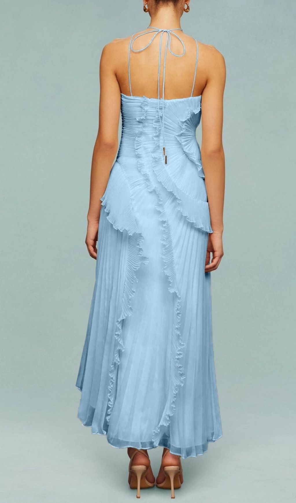 Fashionslee Women Finneas Blue Halter Pleated Maxi Dress