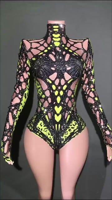 c26ee4a6046bcb1b8e1318095b5a5903.jpeg Fashionslee Women Hooang Green Long Sleeve Crystal Bodysuit