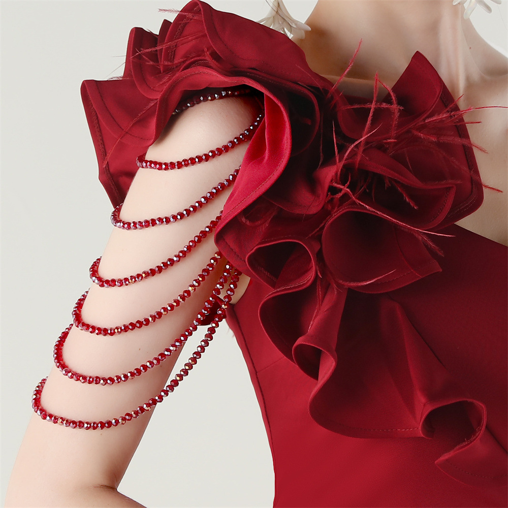 c2904d521f068d35ee344e1acdaaae94.jpg Fashionslee Women Ijlal Red One-Shoulder Ruffle Maxi Dress