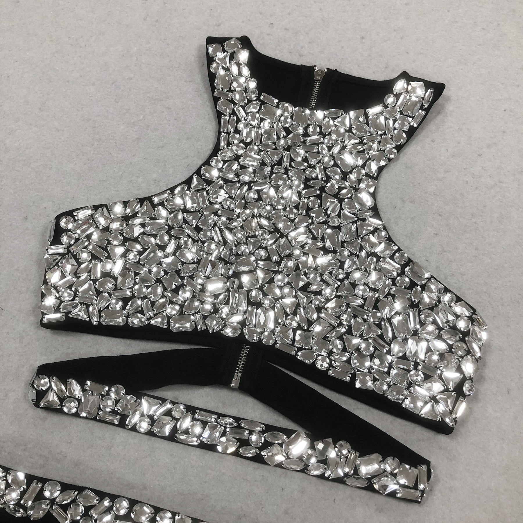 c2997cc610e0524666e6fe4420192100.jpg Fashionslee Women Druella Black Rhinestone Bandage Skirt Set