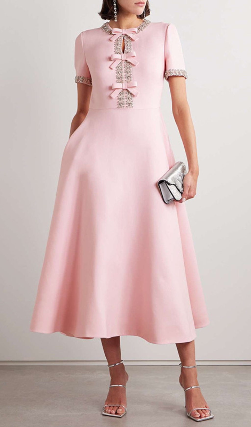 Fashionslee Women Cenedra Pink Bow Diamond Midi Dress