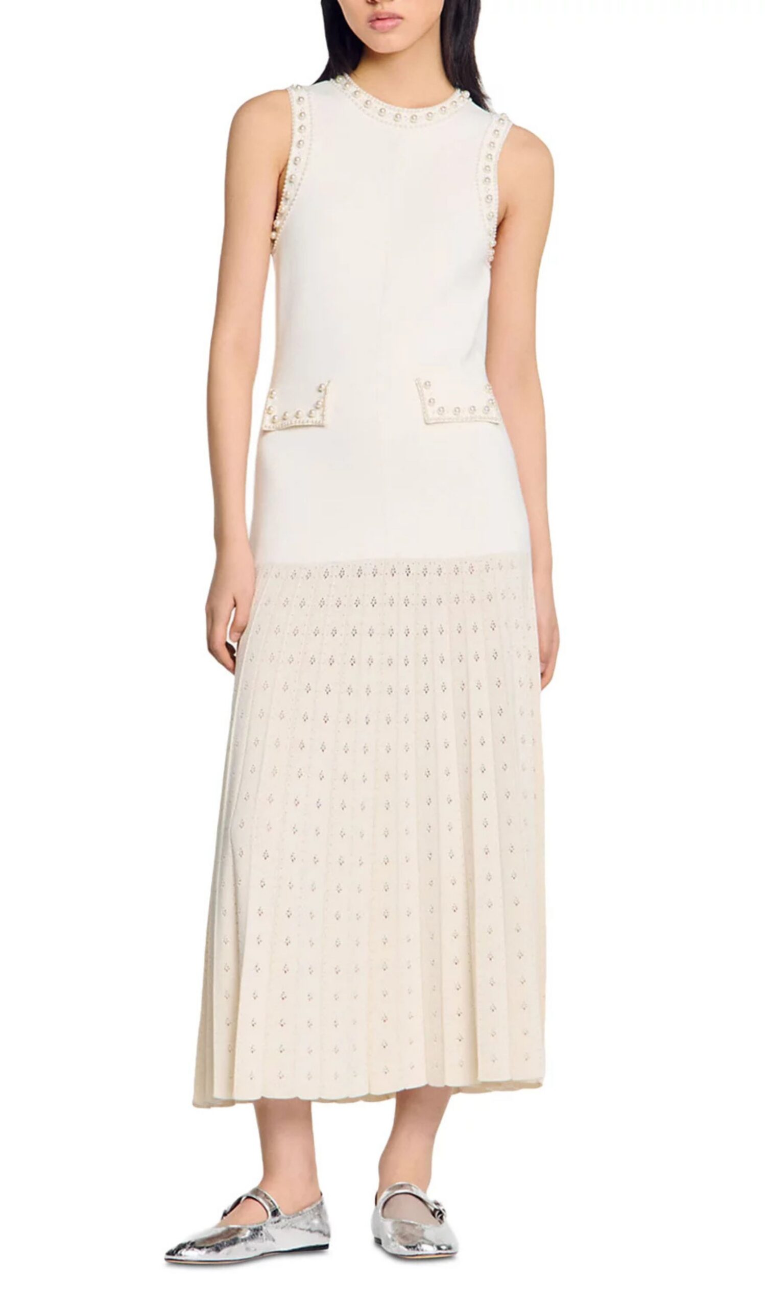 Fashionslee Women Pearl Bead Knit Maxi Dress