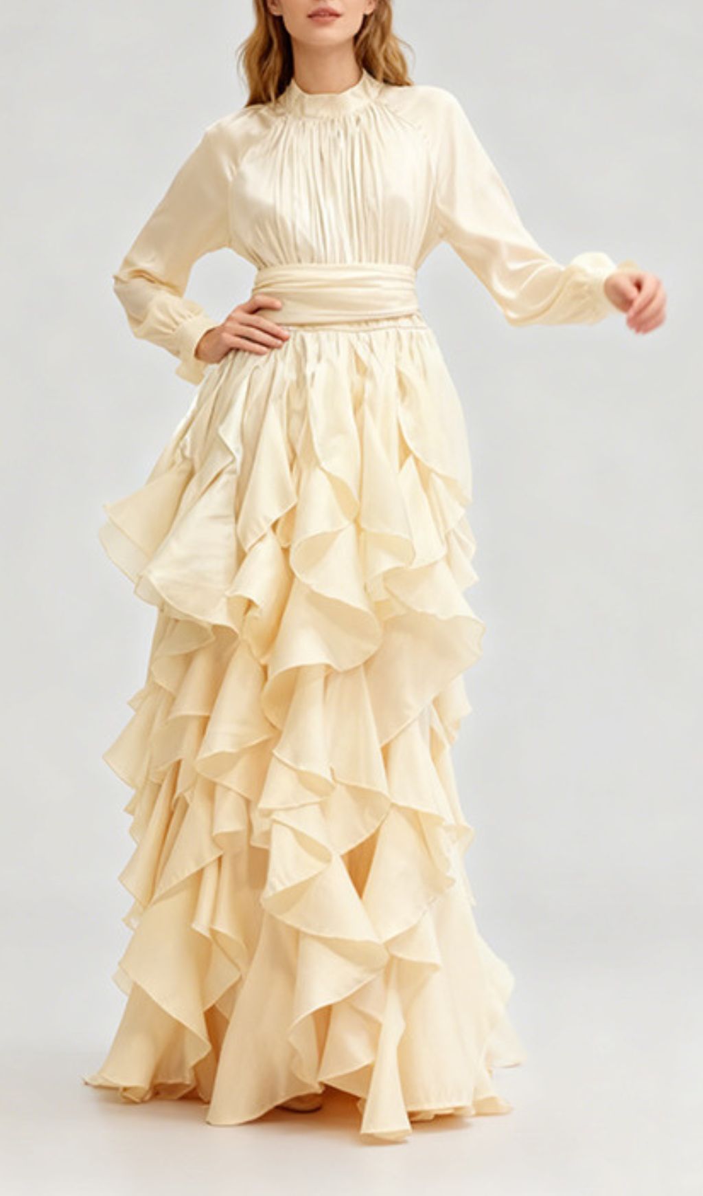 c2a8585ec22a18a3b0969ee146a86ca5.jpg Fashionslee Women Joop Long Sleeve Ruffle Maxi Dress