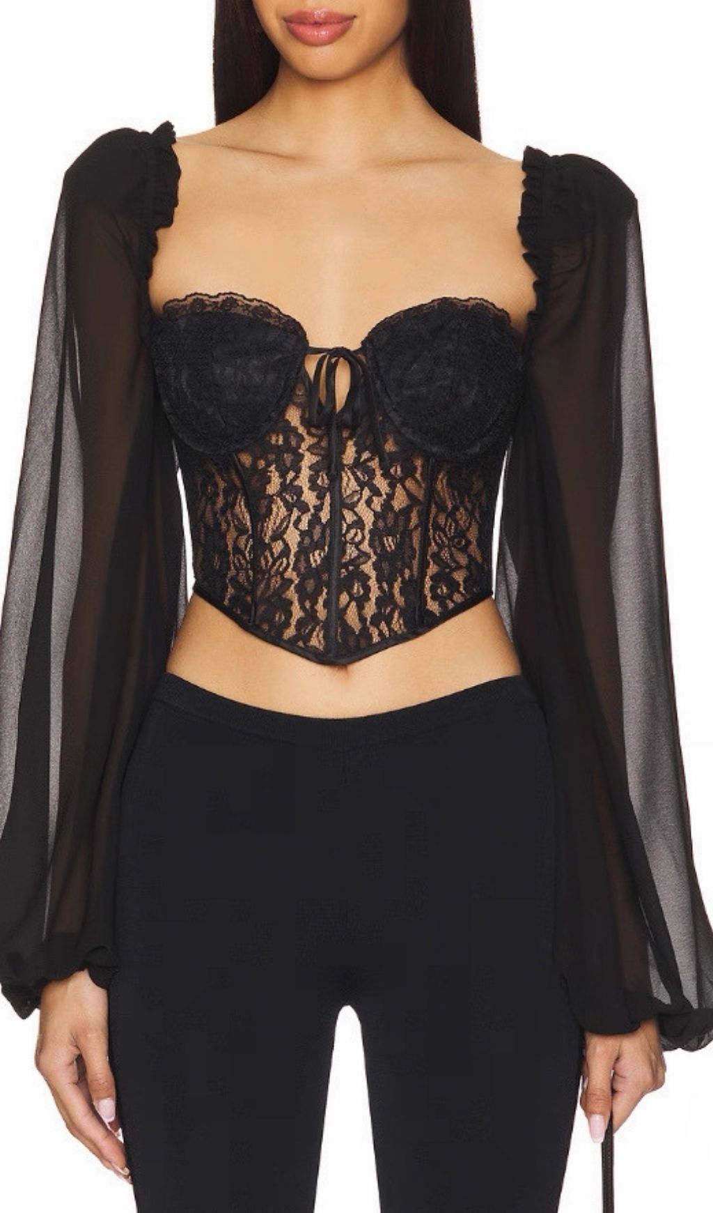 Fashionslee Women Kata Black Lace Long Sleeve Top
