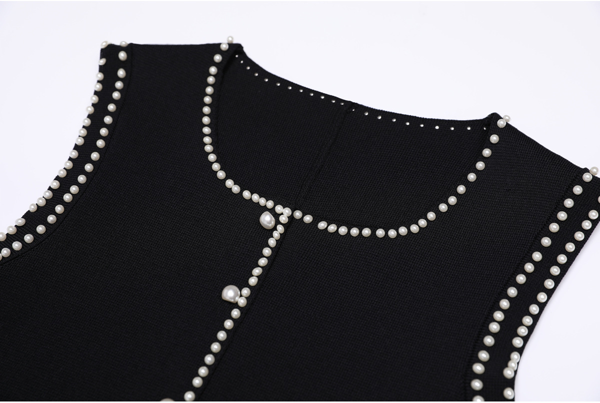 Fashionslee Women Fatin Black Knit Beaded Cardigan & Midi Dress