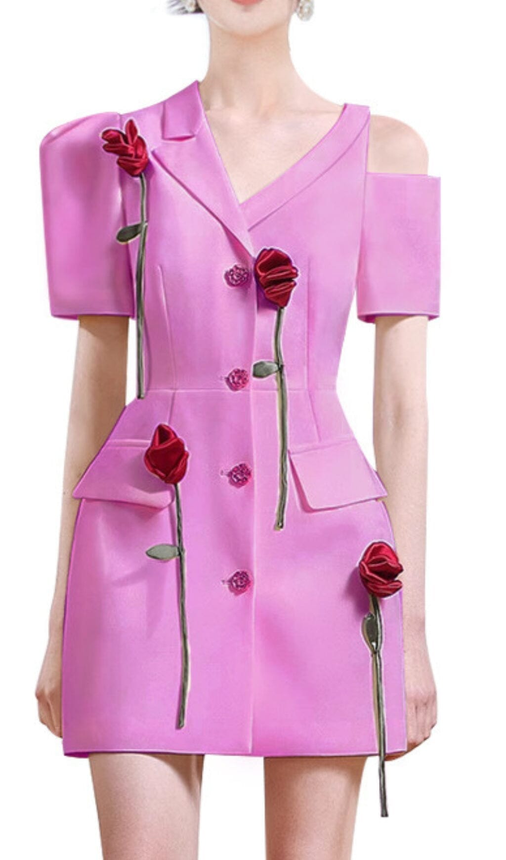 Fashionslee Women Rose-Embellished Asymmetric Jacket Dress In Pink