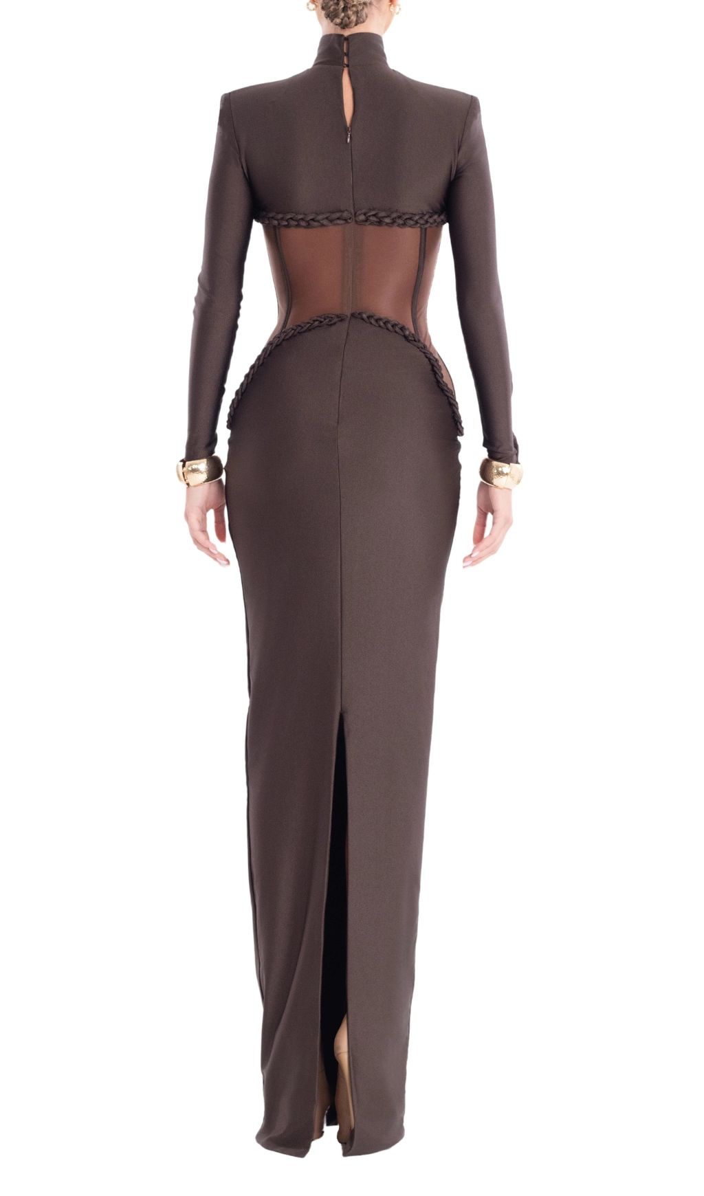 Fashionslee Women Gravity Coffee Corset Long Sleeve Maxi Dress