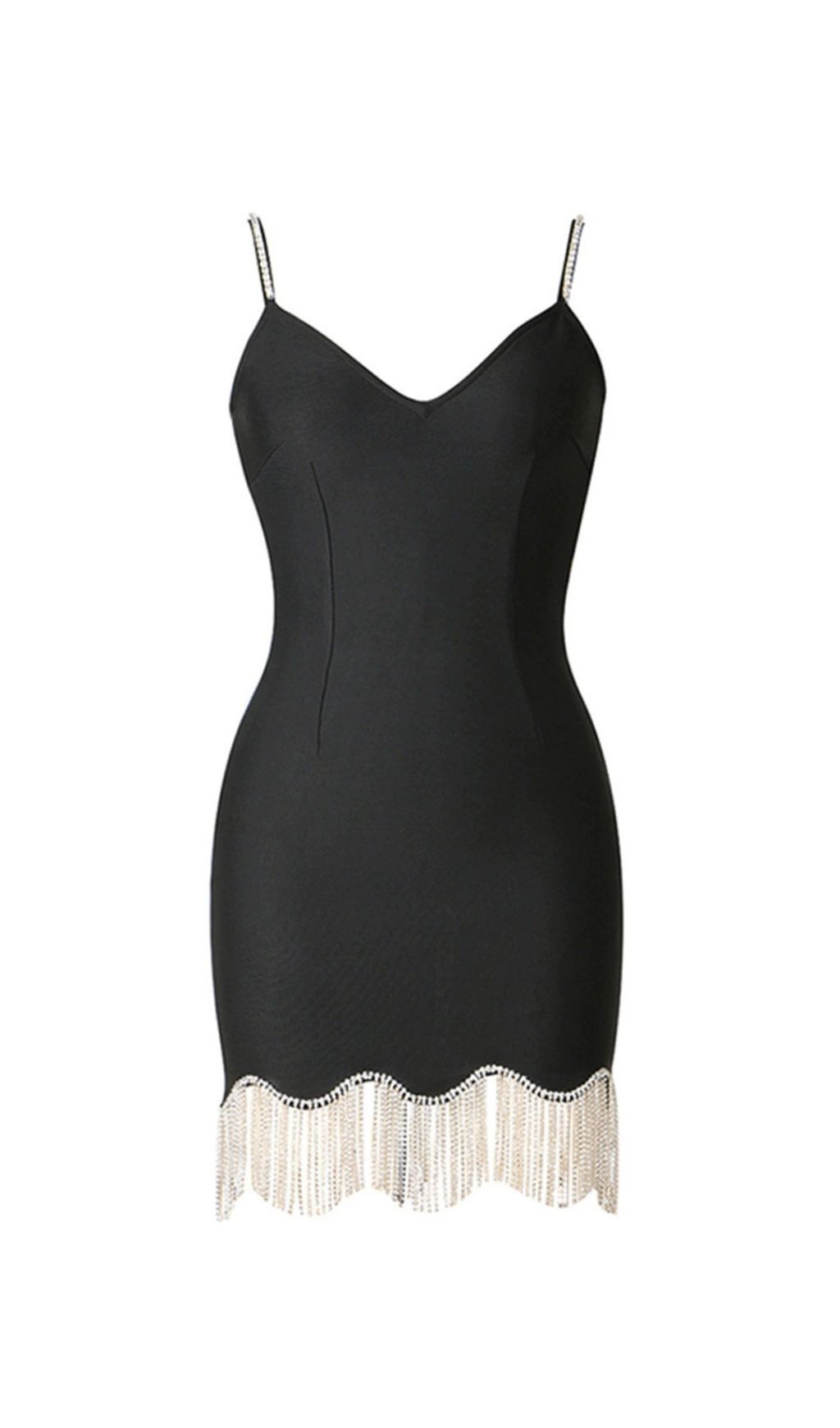 Fashionslee Women Govind Black Strappy Diamante Tassel Mini Dress