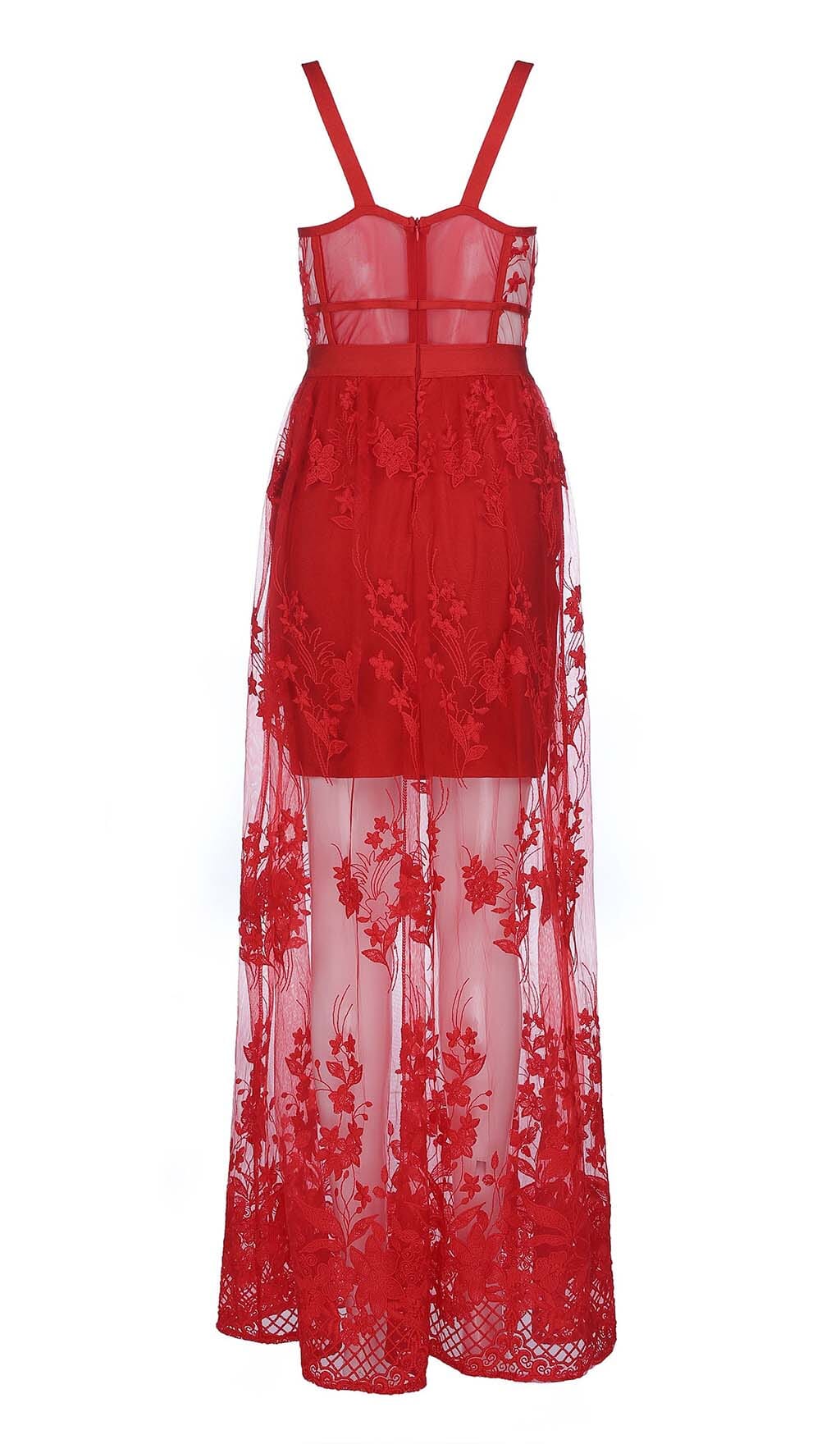 Fashionslee Women Floral Corset Lace Maix Dress In Red