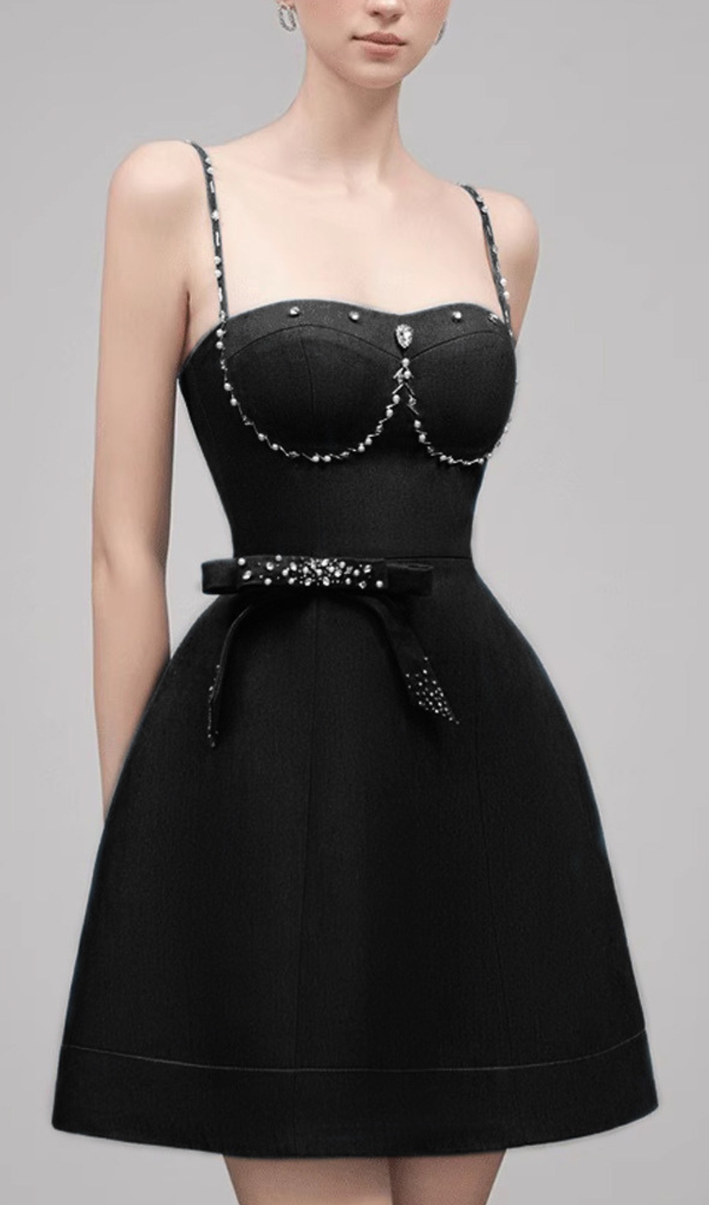 Fashionslee Women Carmi Black Strappy Bow Embellished Mini Dress