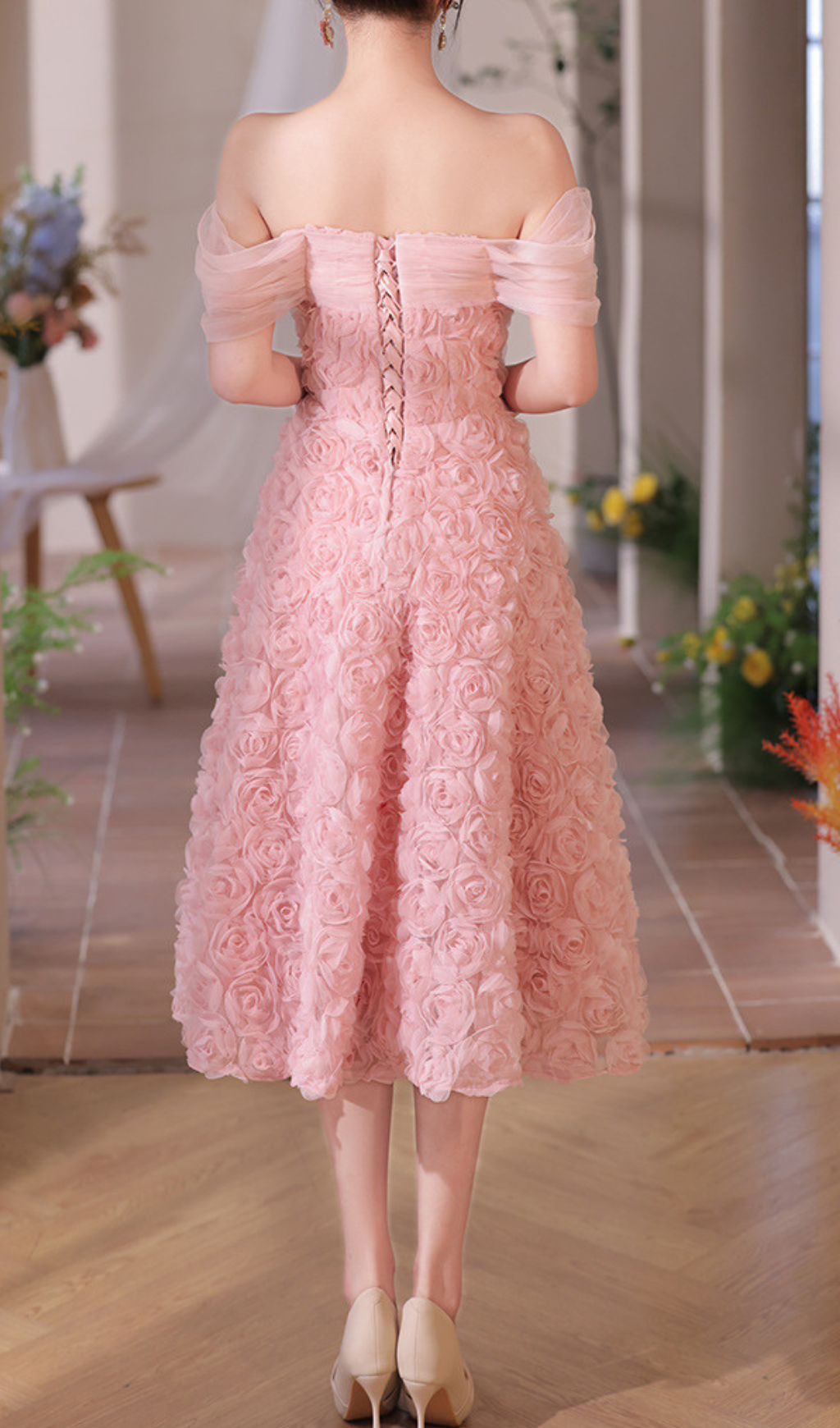Fashionslee Women Giovani Pink Flower Midi Dress