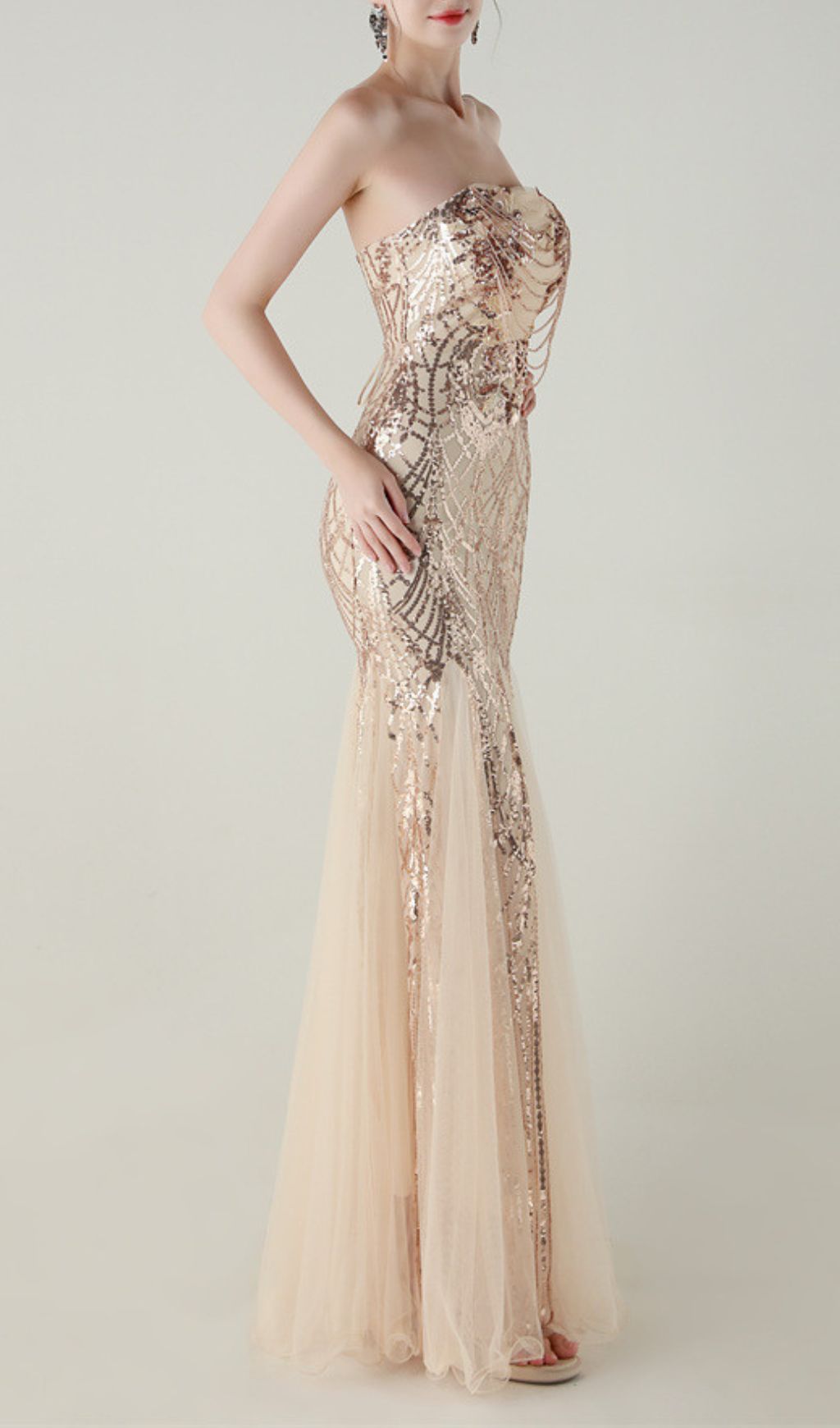c361d934ae0d6018ed216581bc4b17f5.jpg Fashionslee Women Ikuye Strapless Sequin Mesh Maxi Dress