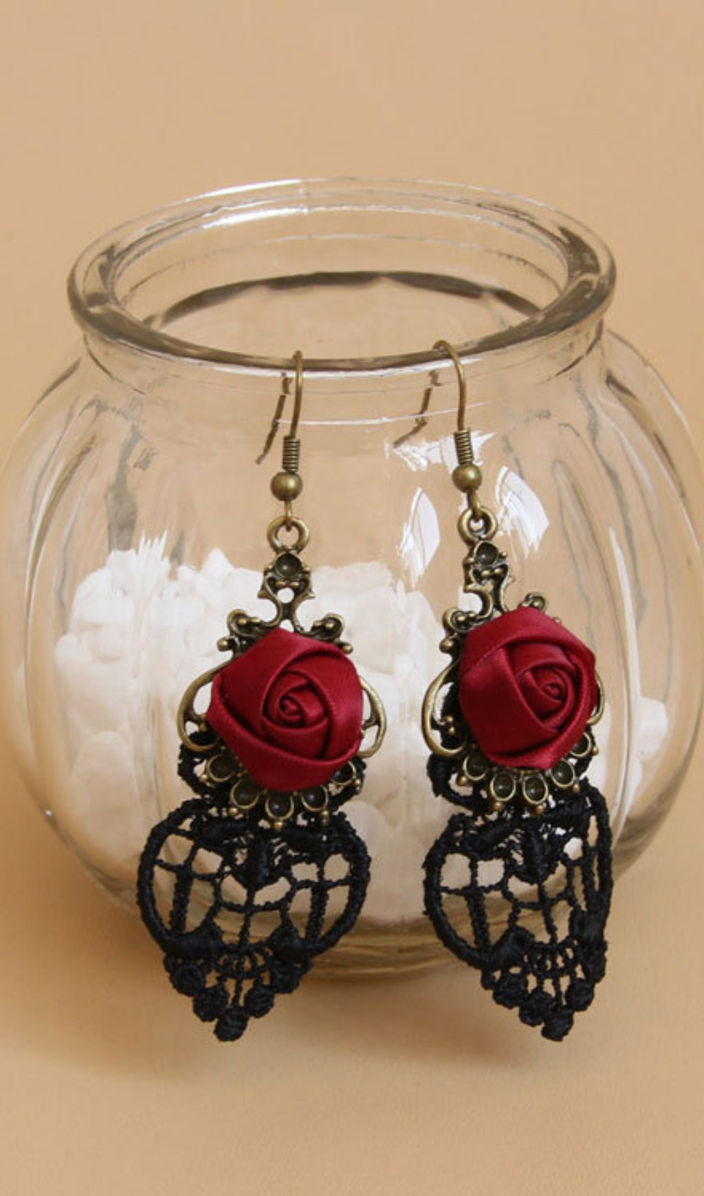 Fashionslee Women Hollow Lace Rose Earrings