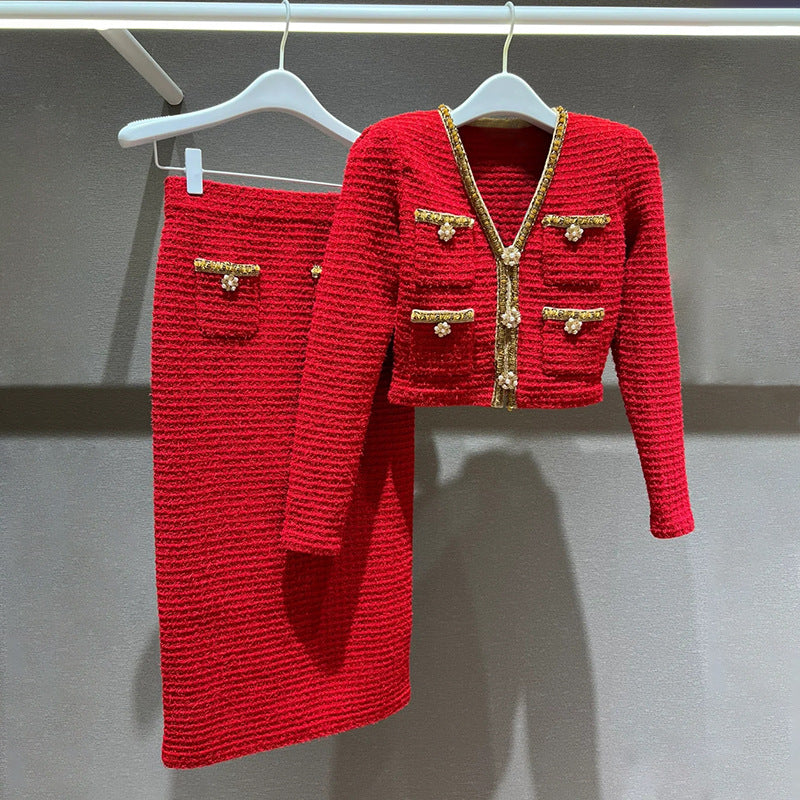 c3b4f7f78c18b7256843c62c15965694.jpeg Fashionslee Women Allura Red Knit V Neck Cardigan Set