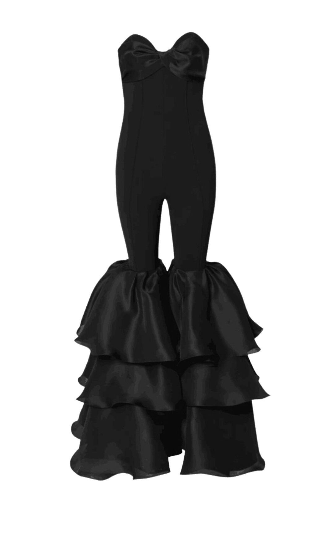 c3c5f83ce08a2467cd12f735622ec125.jpeg Fashionslee Women Black Strapless Jumpsuit With Tiered Ruffle Hem