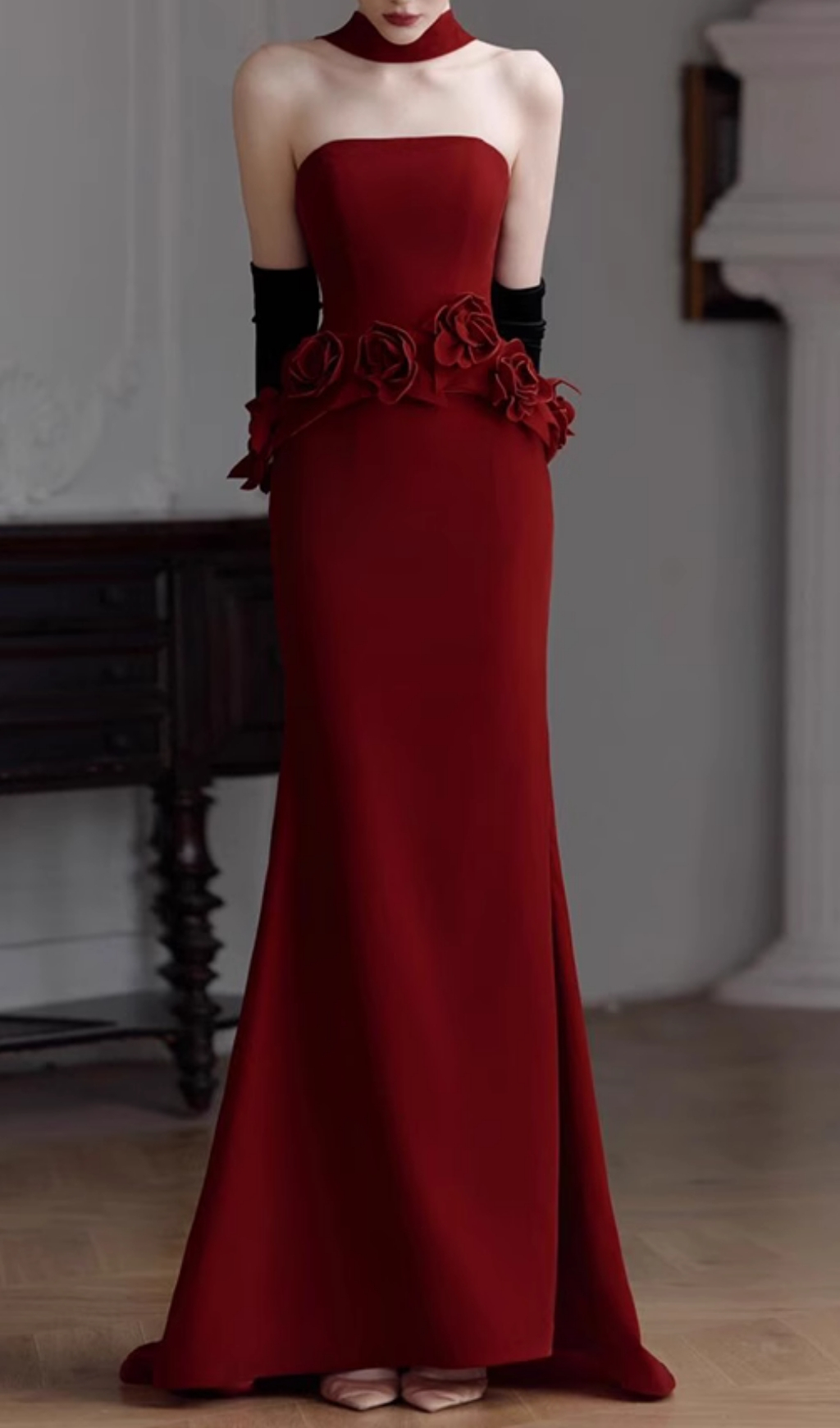 Fashionslee Women Edena Red Strapless Flower Maxi Dress
