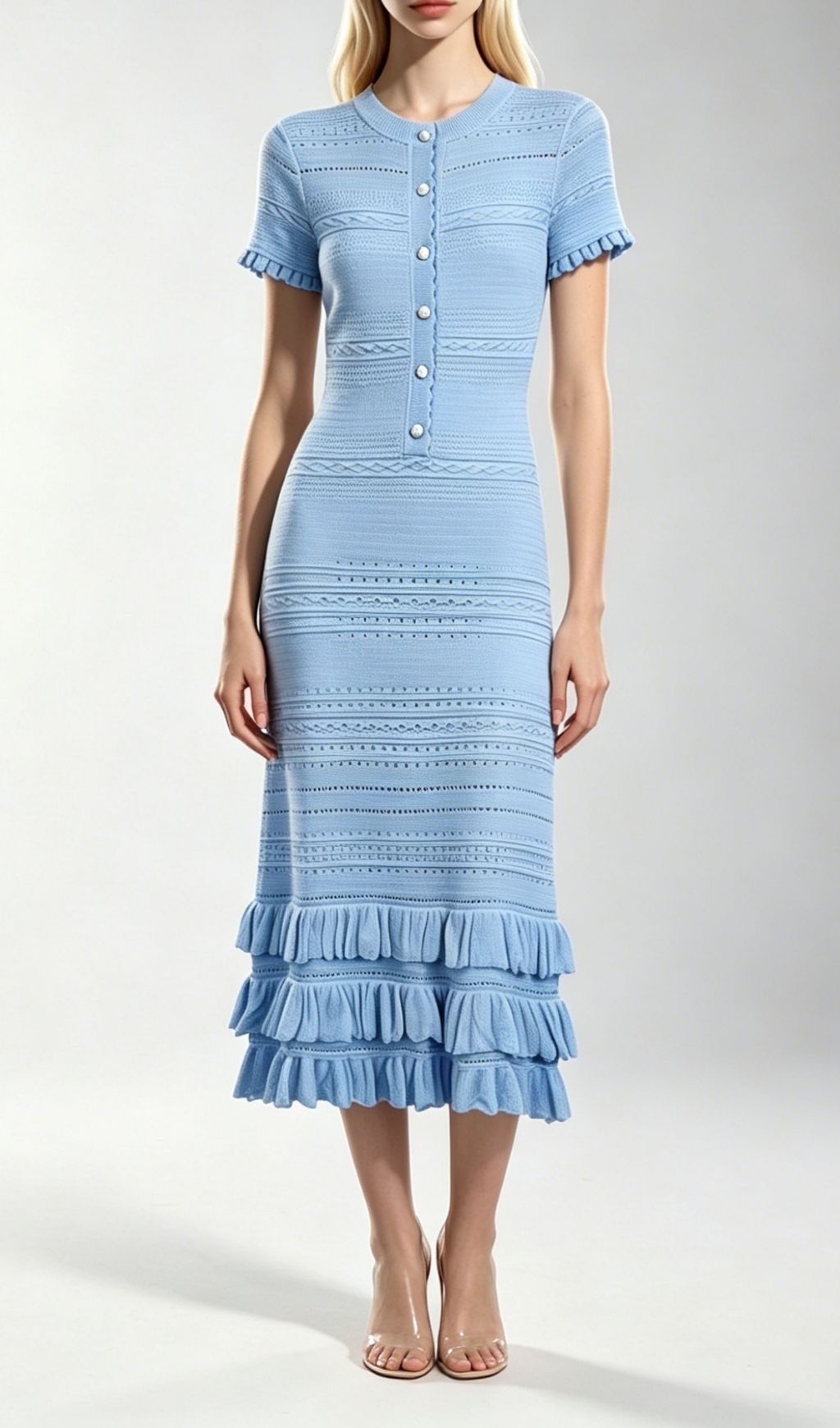 Fashionslee Women Kia Blue Short Sleeve Ruffle Midi Dress