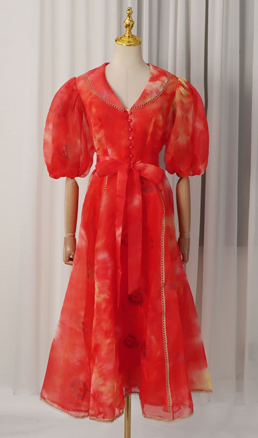 TRENDING PUFF SLEEVE PRINTED MIDI DRESS - OWNCI