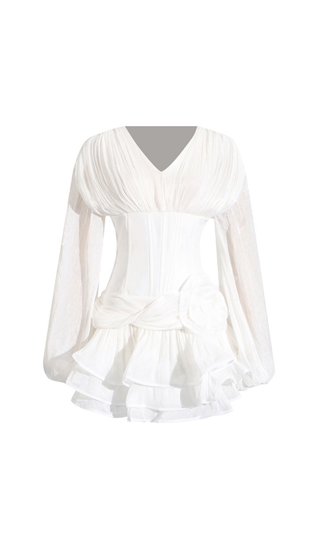 Fashionslee Women Darion White Corset Flower Long Sleeve Mini Dress