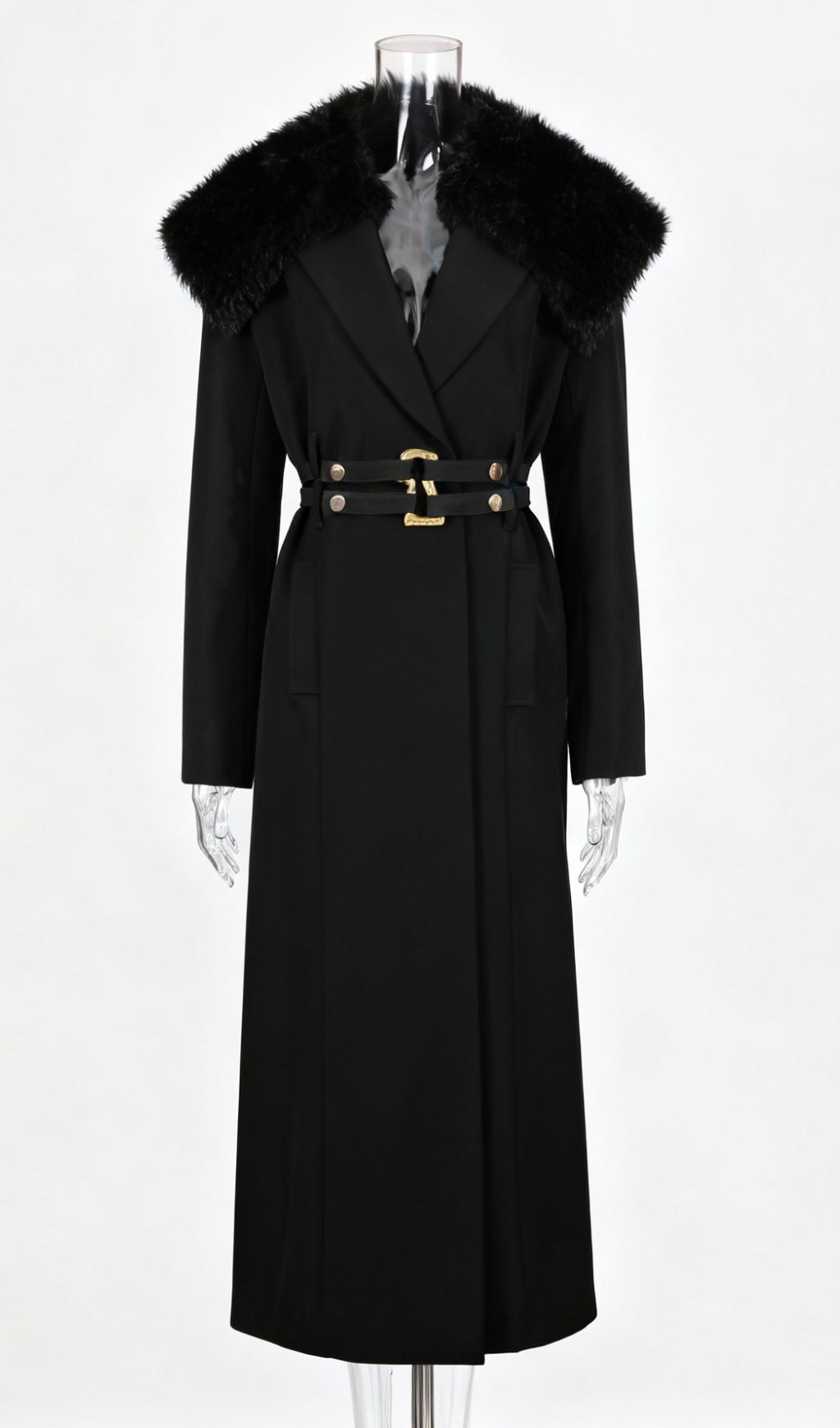 Fashionslee Women Ismail Black Fur Collar Coat